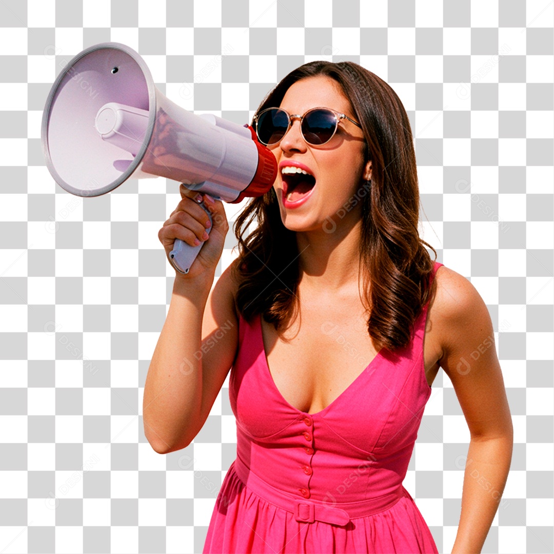 Mulher Segurando Megafone PNG Transparente