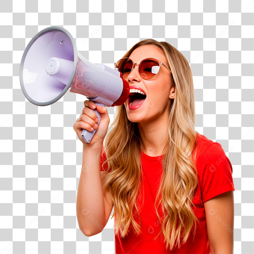 Mulher Segurando Megafone PNG Transparente