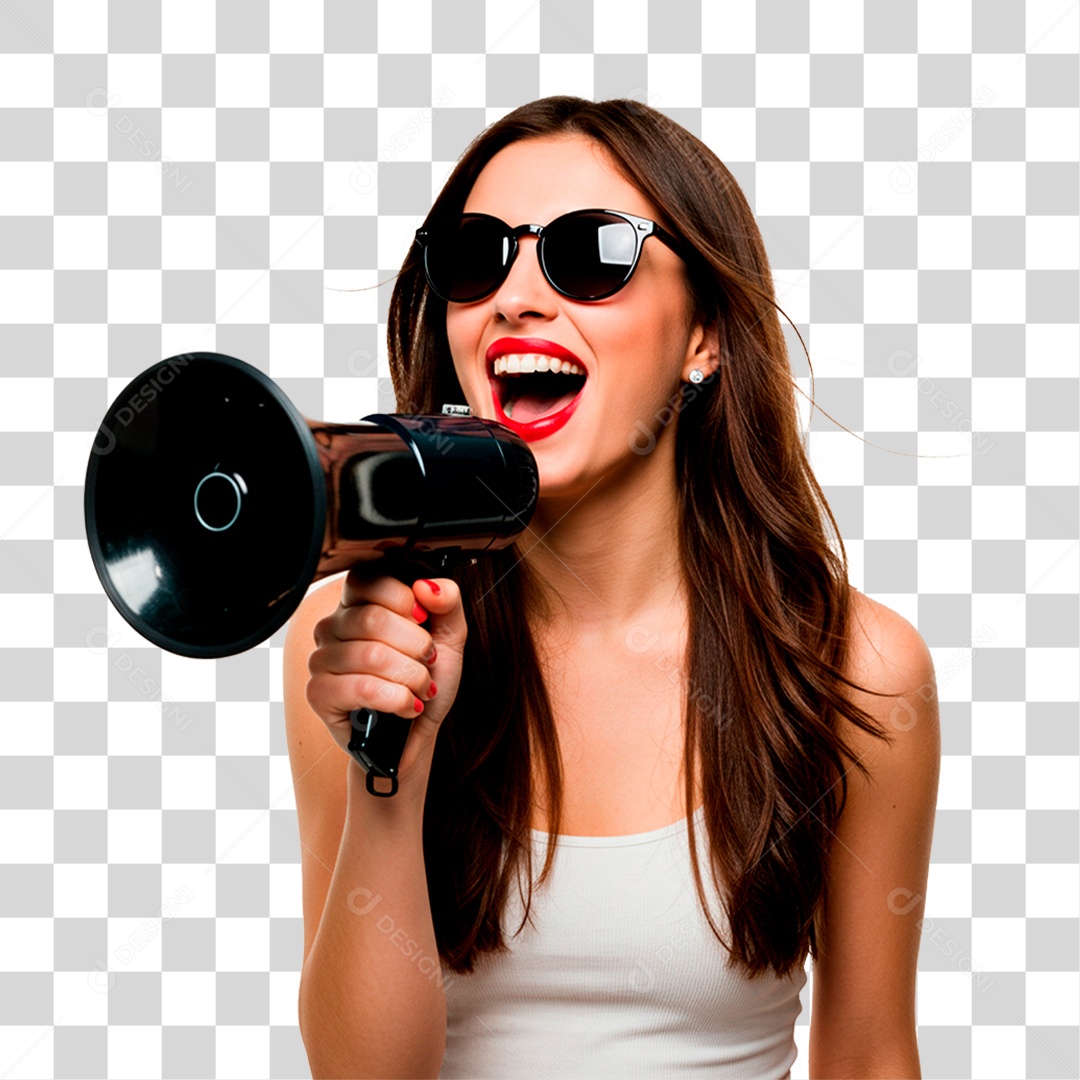 Mulher Segurando Megafone PNG Transparente