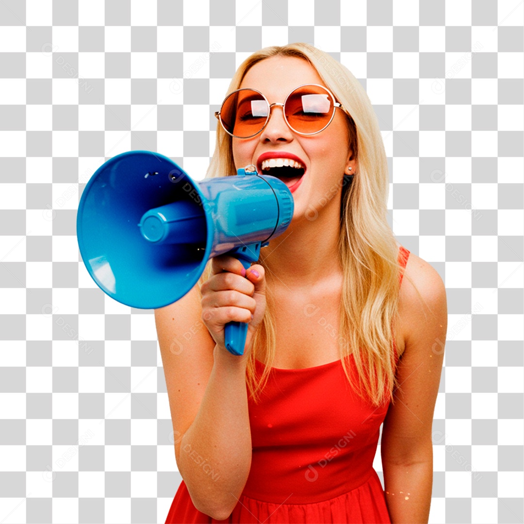 Mulher Segurando Megafone PNG Transparente