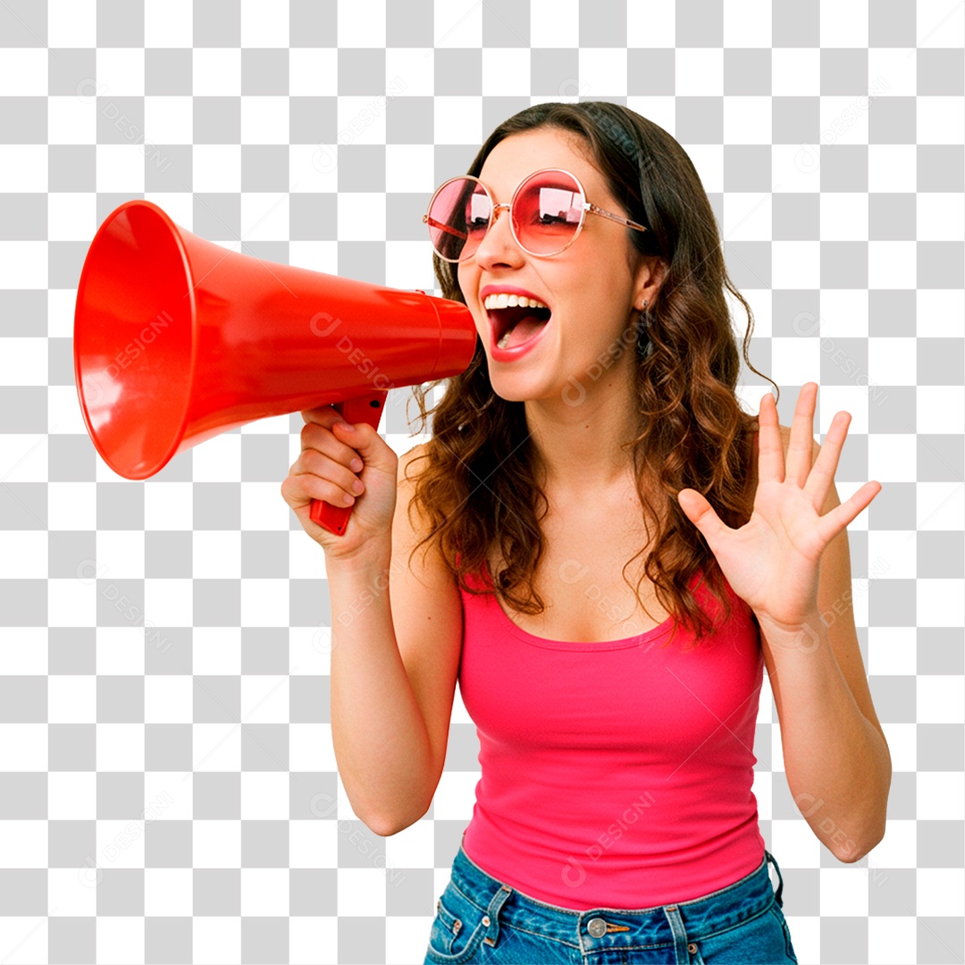 Mulher Segurando Megafone PNG Transparente