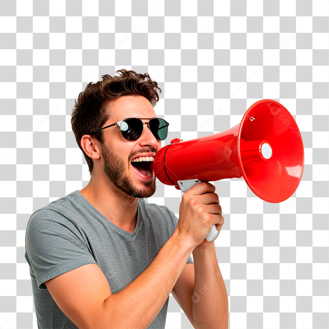 Homem Segurando Megafone PNG Transparente