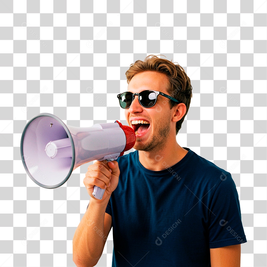 Homem Segurando Megafone PNG Transparente