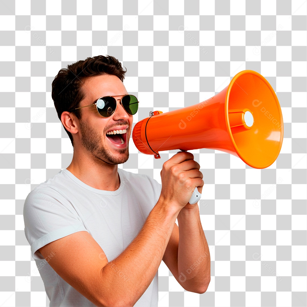 Homem Segurando Megafone PNG Transparente