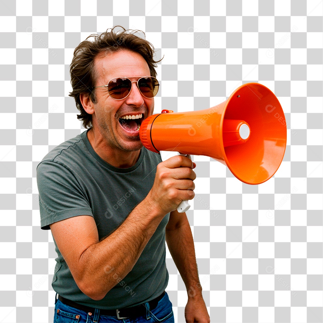 Homem Segurando Megafone PNG Transparente