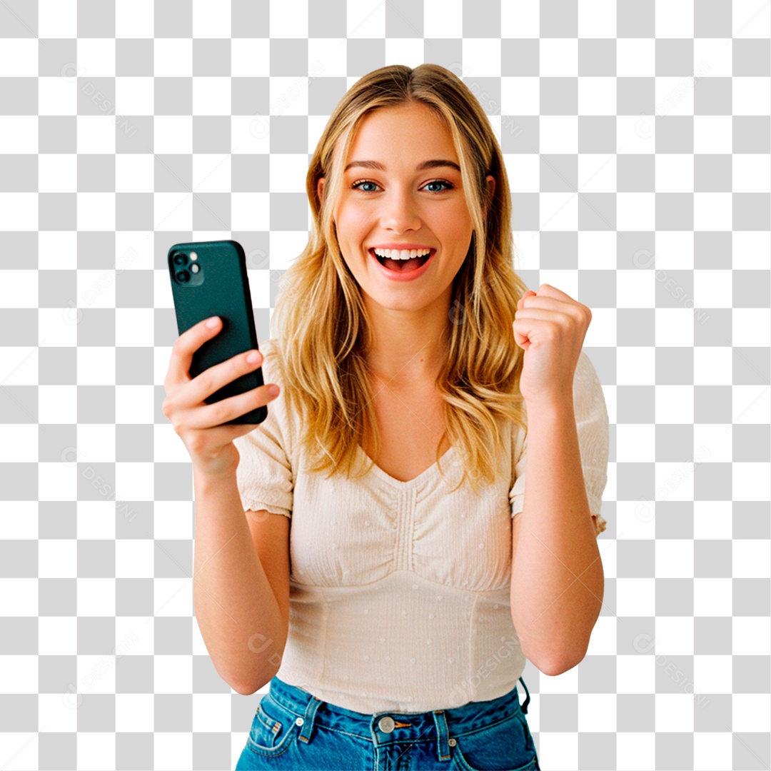Woman Holding Cell Phone Transparent PNG