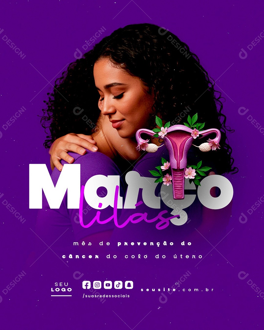 Social Media Março Lilás Mês de Prevenção do Câncer do Colo do Útero PSD Editável