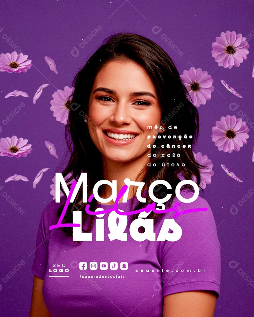 Março Lilás Mês de Prevenção do Câncer do Colo do Útero Social Media PSD Editável