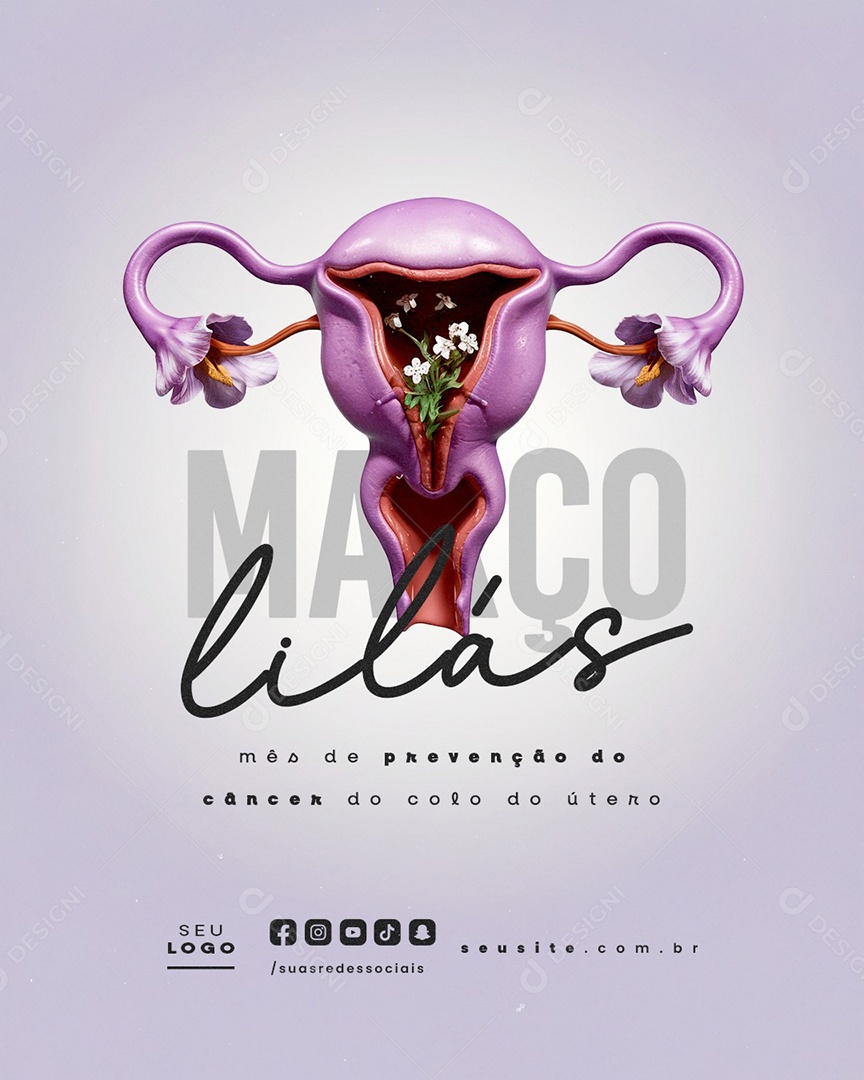 Social Media Março Lilás Mês de Prevenção do Câncer do Colo do Útero PSD Editável
