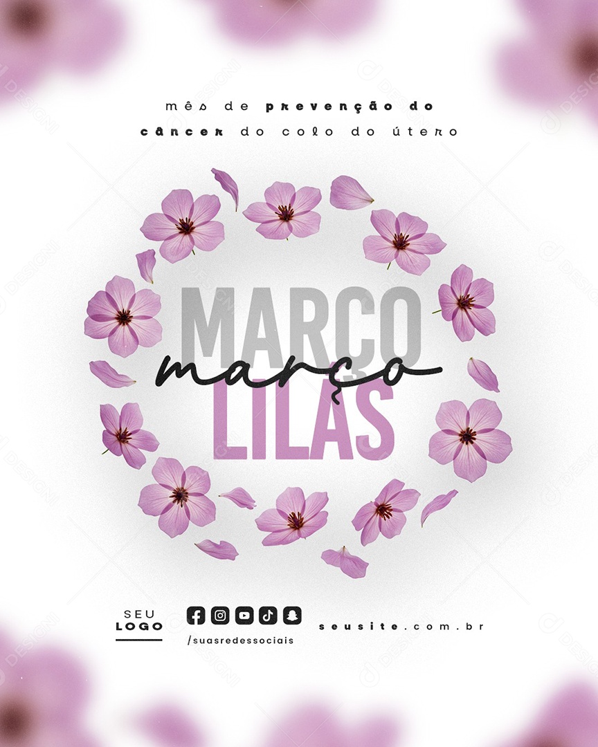 Março Lilás Mês de Prevenção do Câncer do Colo do Útero Social Media PSD Editável