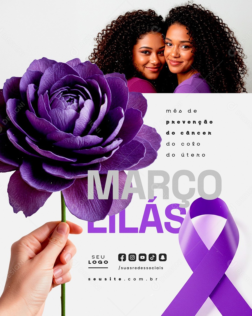 Social Media Março Lilás Mês de Prevenção do Câncer do Colo do Útero PSD Editável
