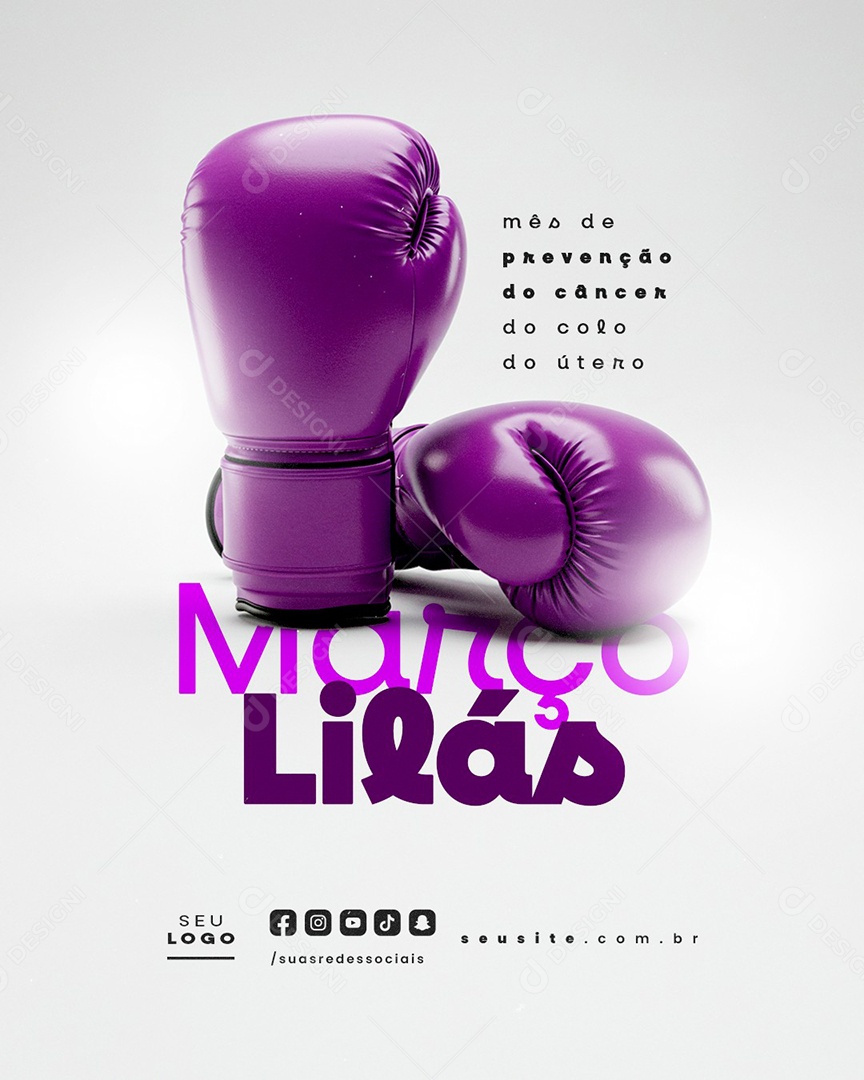 Março Lilás Mês de Prevenção do Câncer do Colo do Útero Social Media PSD Editável