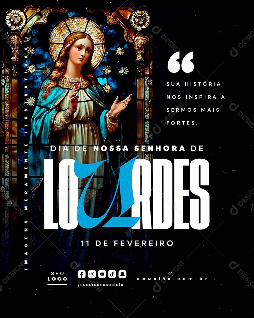 Dia de Nossa Senhora de Lourdes 11 De Fevereiro Sua História Social Media PSD Editável