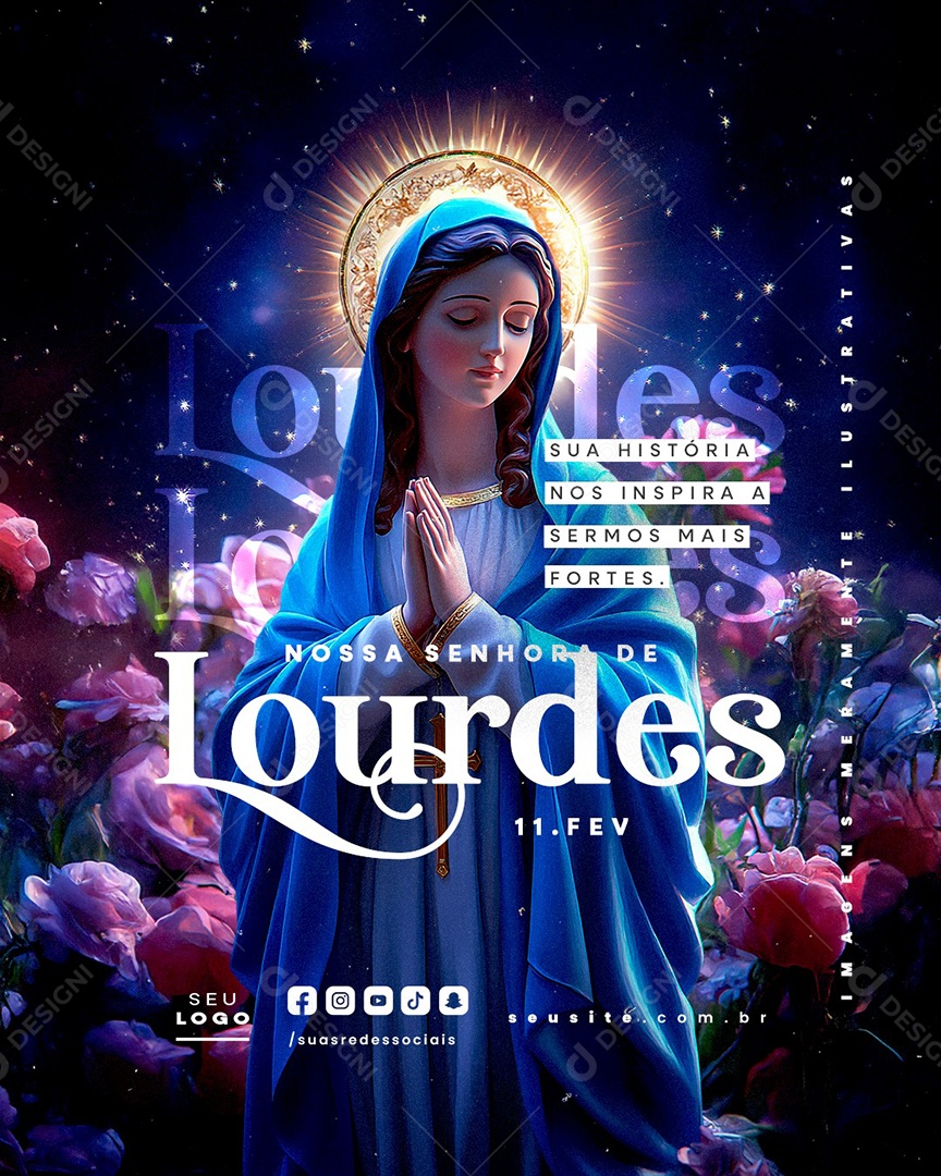 Dia de Nossa Senhora de Lourdes 11 De Fevereiro Sua História Social Media PSD Editável