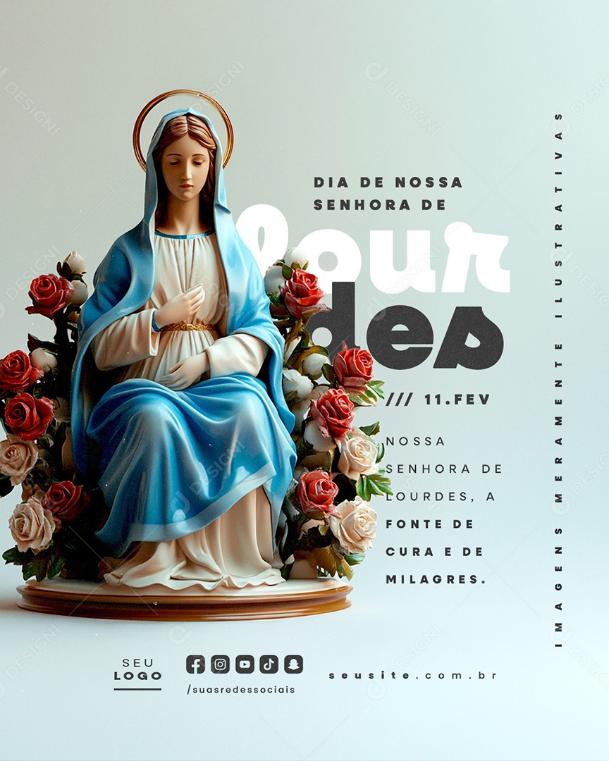 Dia de Nossa Senhora de Lourdes 11 De Fevereiro Fonte de Cura Social Media PSD Editável
