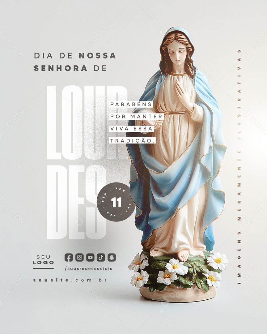 Dia de Nossa Senhora de Lourdes 11 De Fevereiro Parabéns Social Media PSD Editável