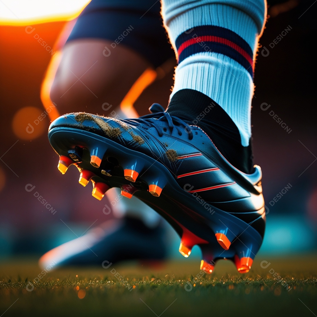 Jogador com chuteira de cravos em um campo