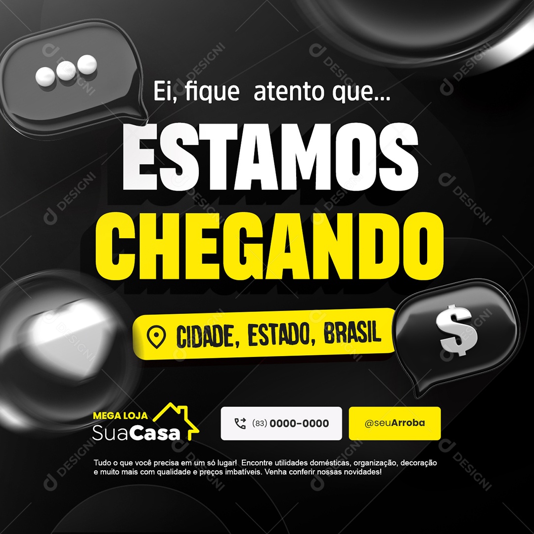 Loja de Roupas Ei Fique Atento Que Estamos Chegando Social Media PSD Editável