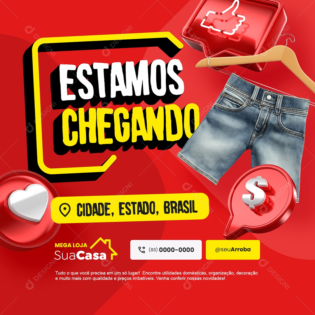 Social Media Loja de Roupas Estamos Chegando Short Jeans PSD Editável