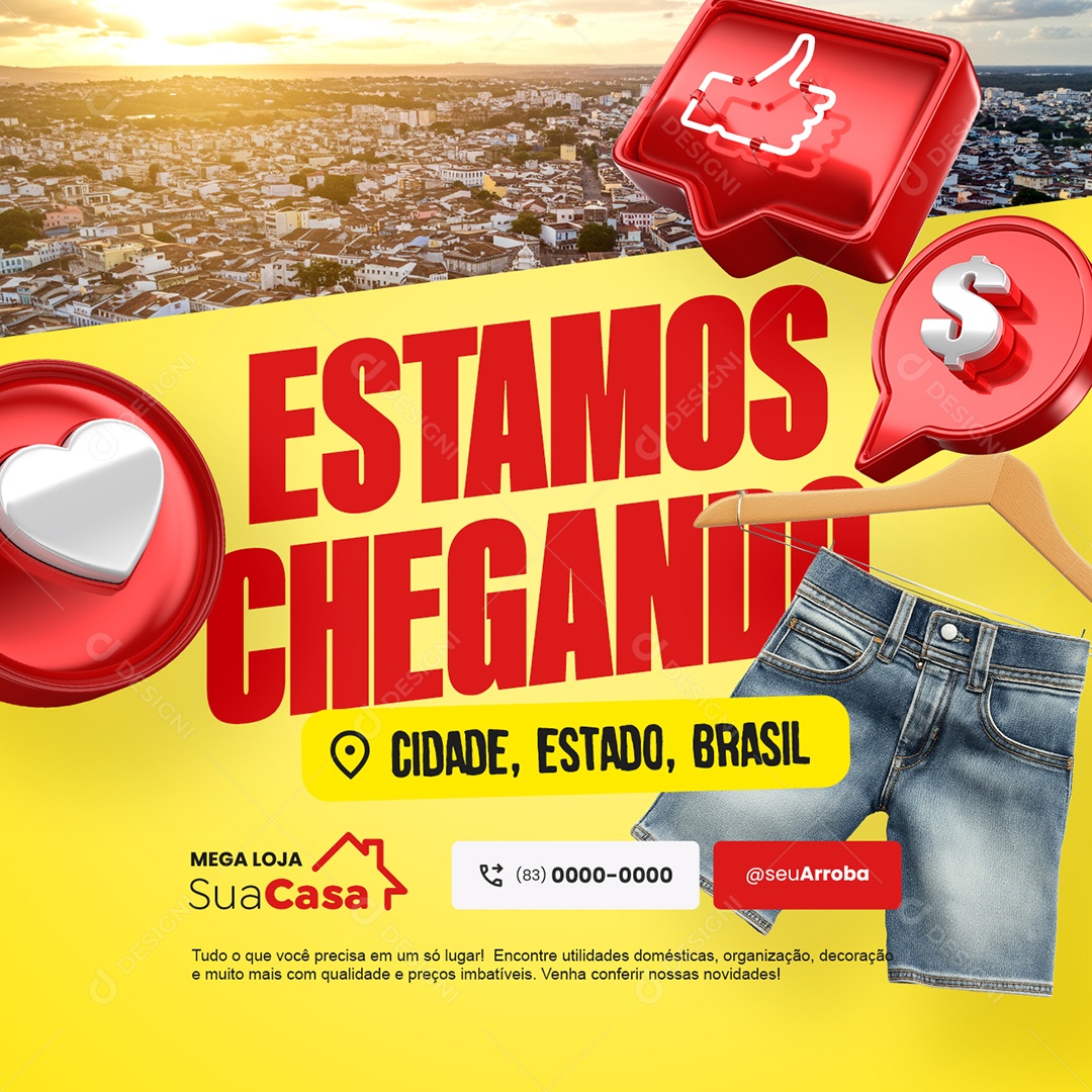 Loja de Roupas Estamos Chegando Short Jeans Social Media PSD Editável