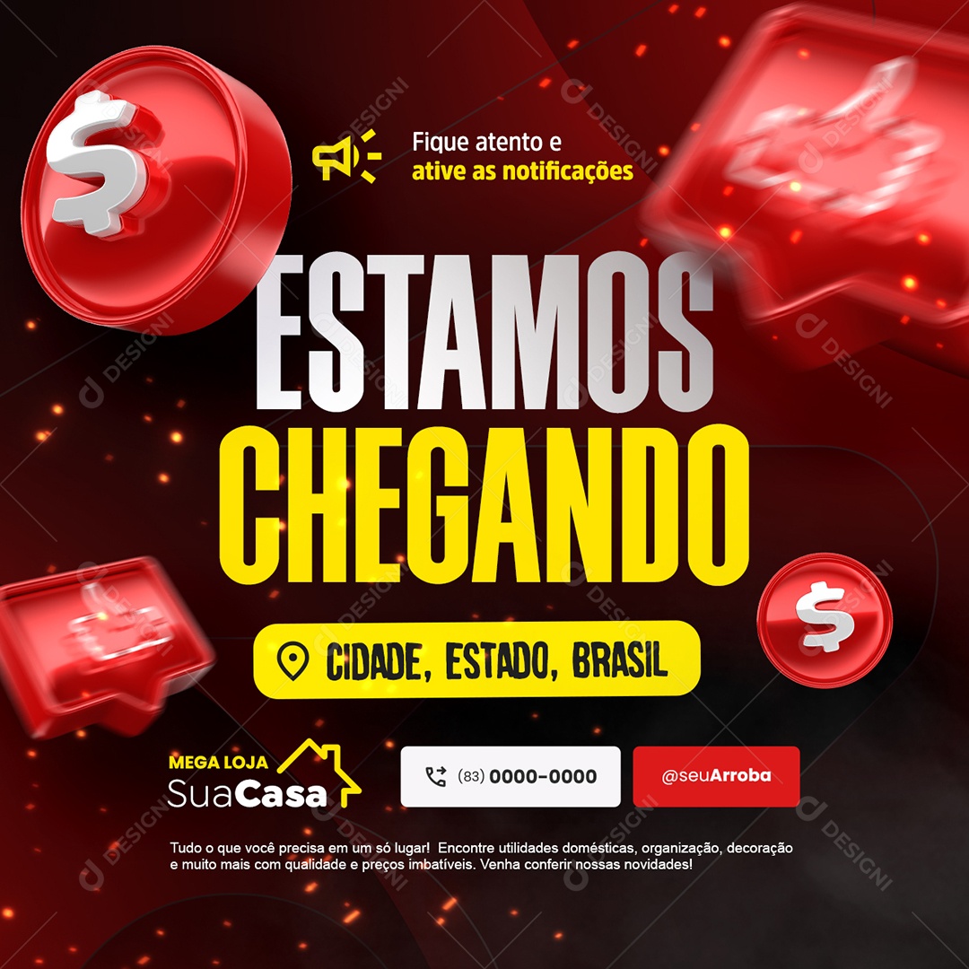 Loja de Roupas Estamos Chegando Fique Atento e Ative as Notificações Social Media PSD Editável