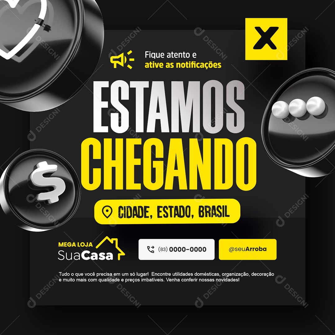 Loja de Roupas Estamos Chegando Fique Atento Social Media PSD Editável