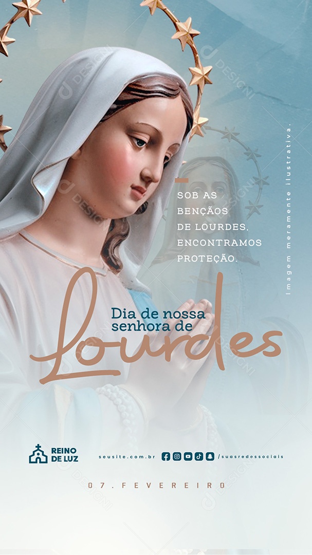 Story Dia de Nossa Senhora de Lourdes 11 De Fevereiro Sob as Bençãos Social Media PSD Editável