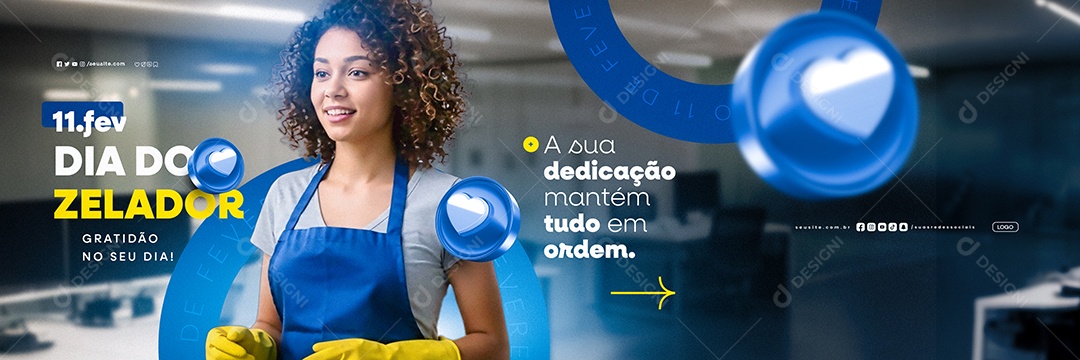 Carrossel Dia do Zelador 11 de Fevereiro Gratidão no Seu Dia Social Media PSD Editável