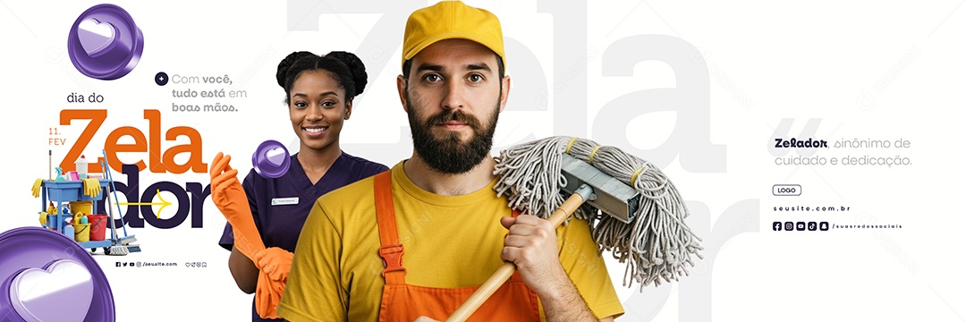Carrossel Dia do Zelador 11 de Fevereiro Social Media PSD Editável