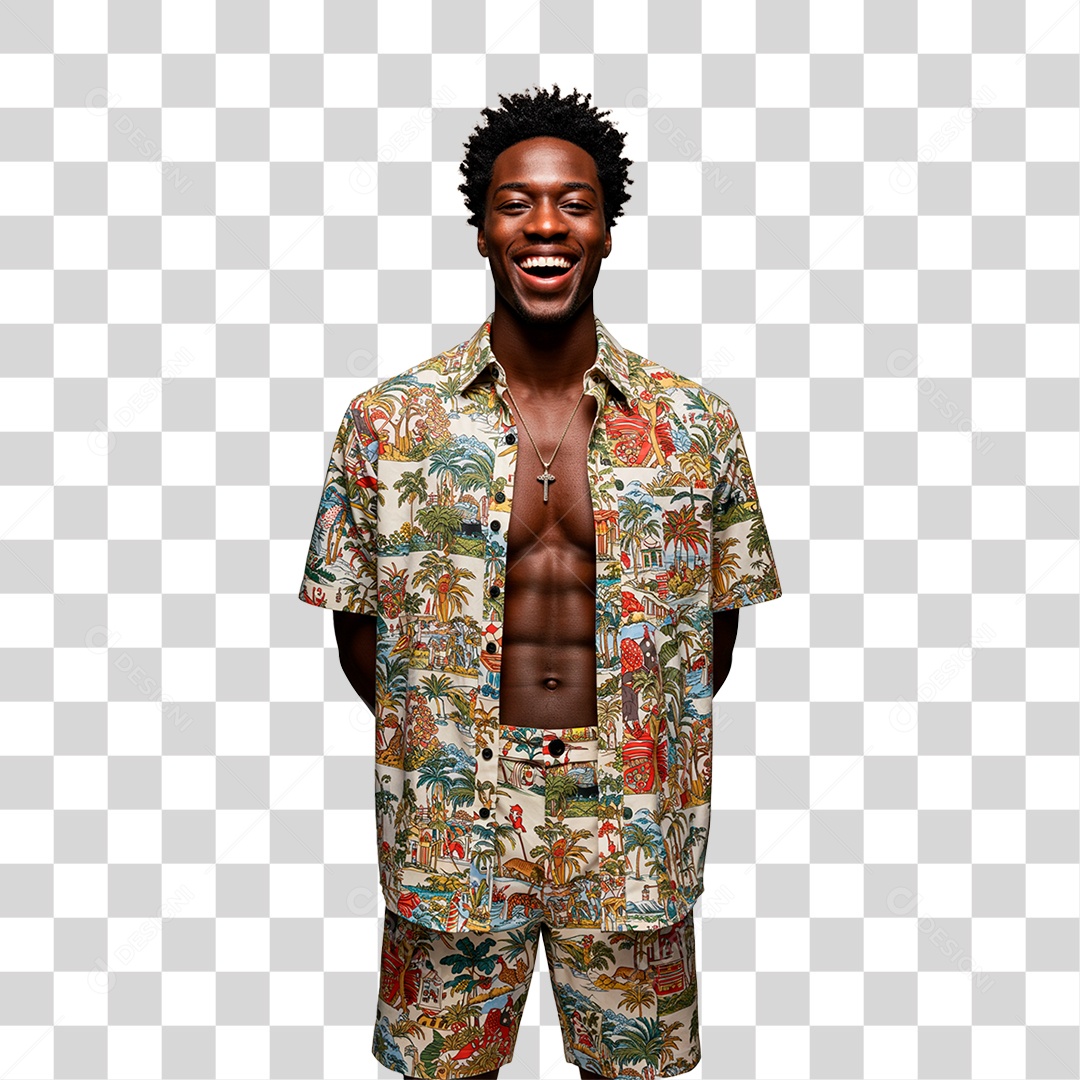 Homem de Short Camisa Colorida PNG Transparente