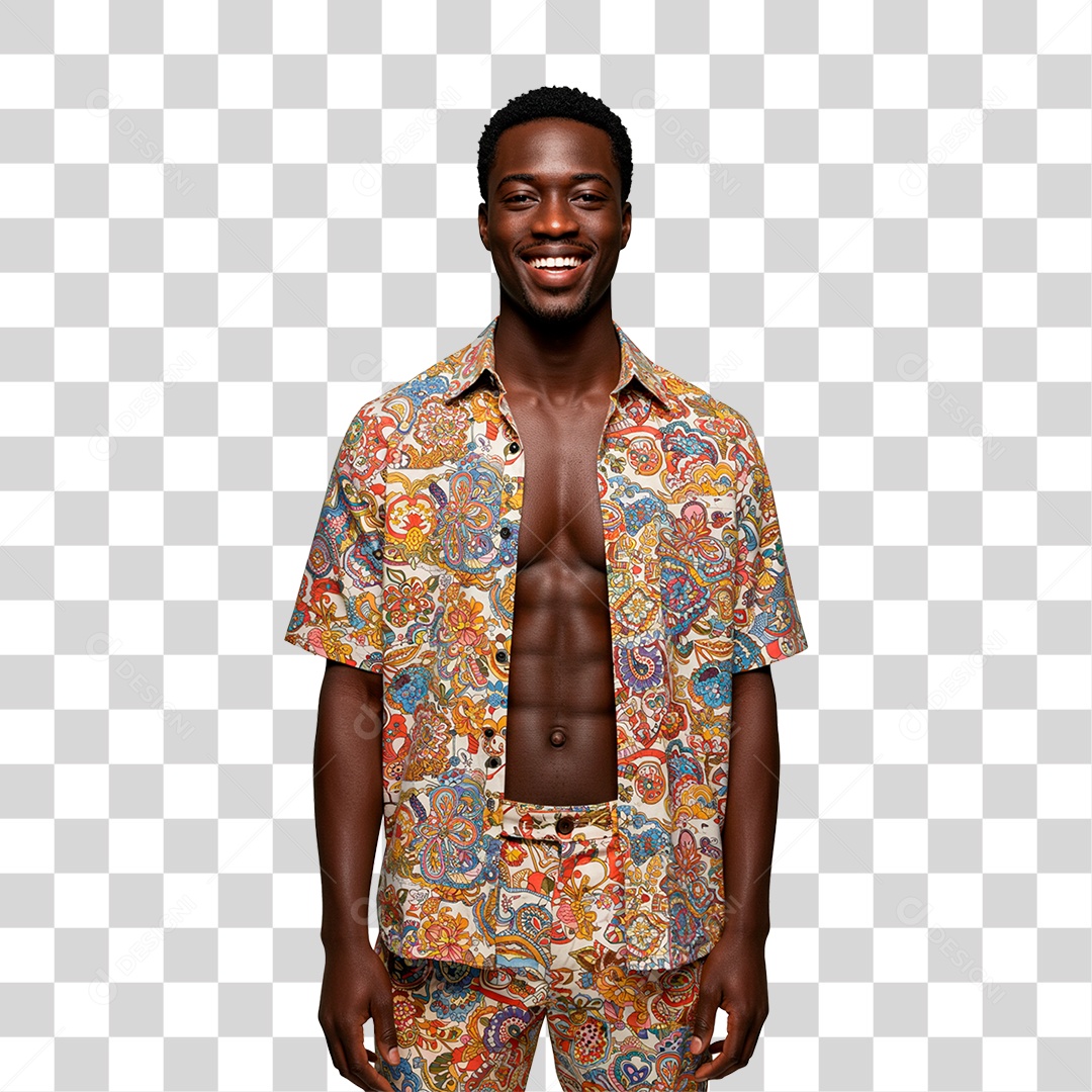 Homem Short Camisa Colorida PNG Transparente