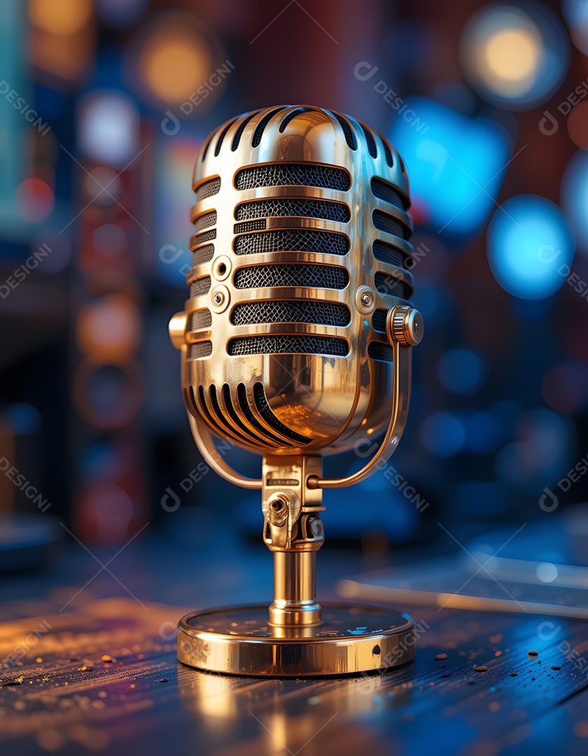 Microfone no suporte encima de uma mesa