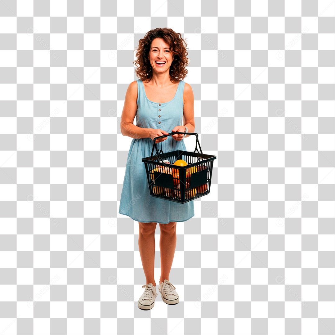Mulher Segurando Cesta de Verdura PNG Transparente