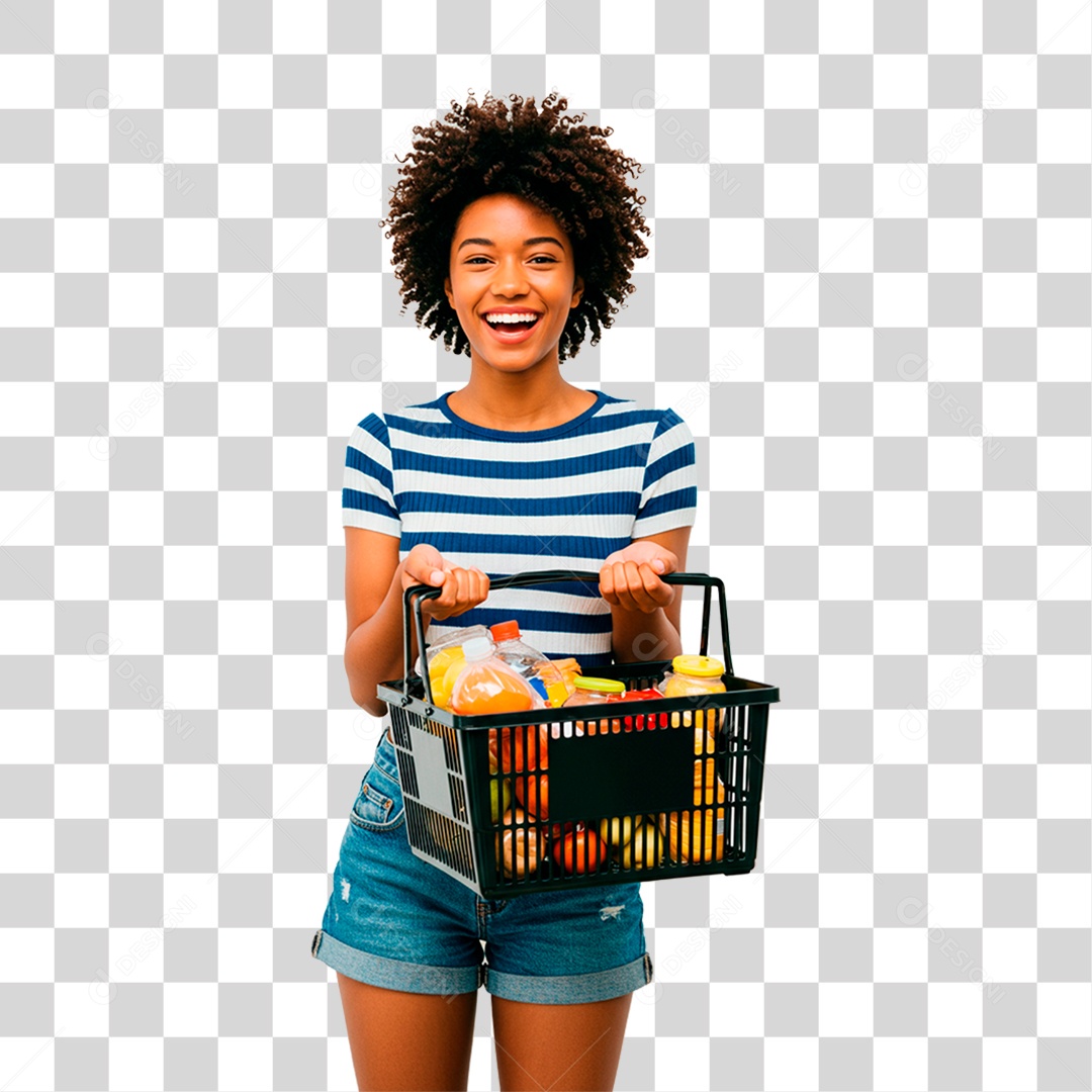 Mulher Segurando Cesta de Verdura PNG Transparente