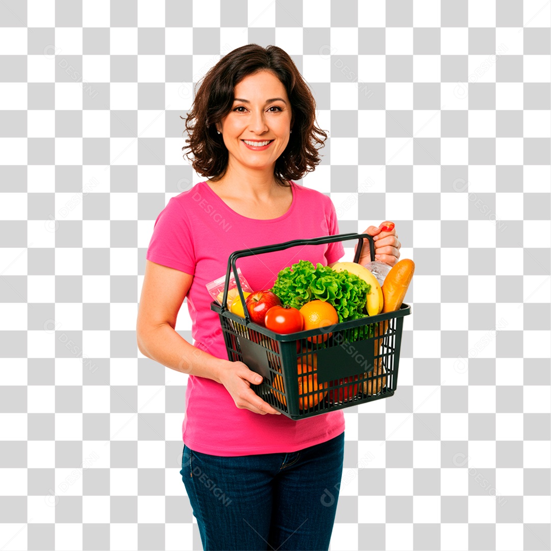 Mulher Segurando Cesta de Verdura PNG Transparente