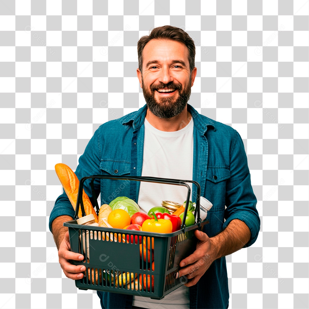 Homem Segurando Cesta de Verdura PNG Transparente