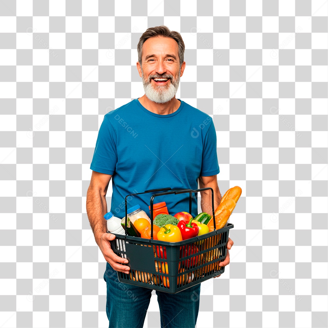 Homem Segurando Cesta de Verdura PNG Transparente