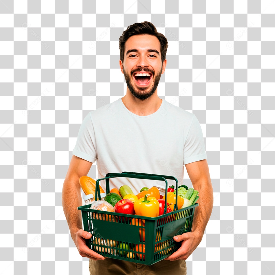 Homem Segurando Cesta de Verdura PNG Transparente