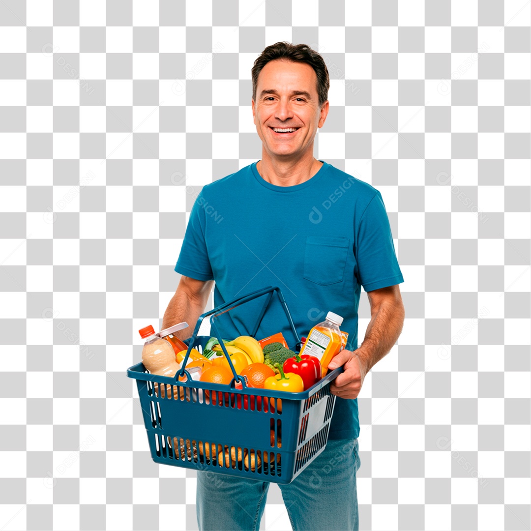 Homem Segurando Cesta de Verdura PNG Transparente