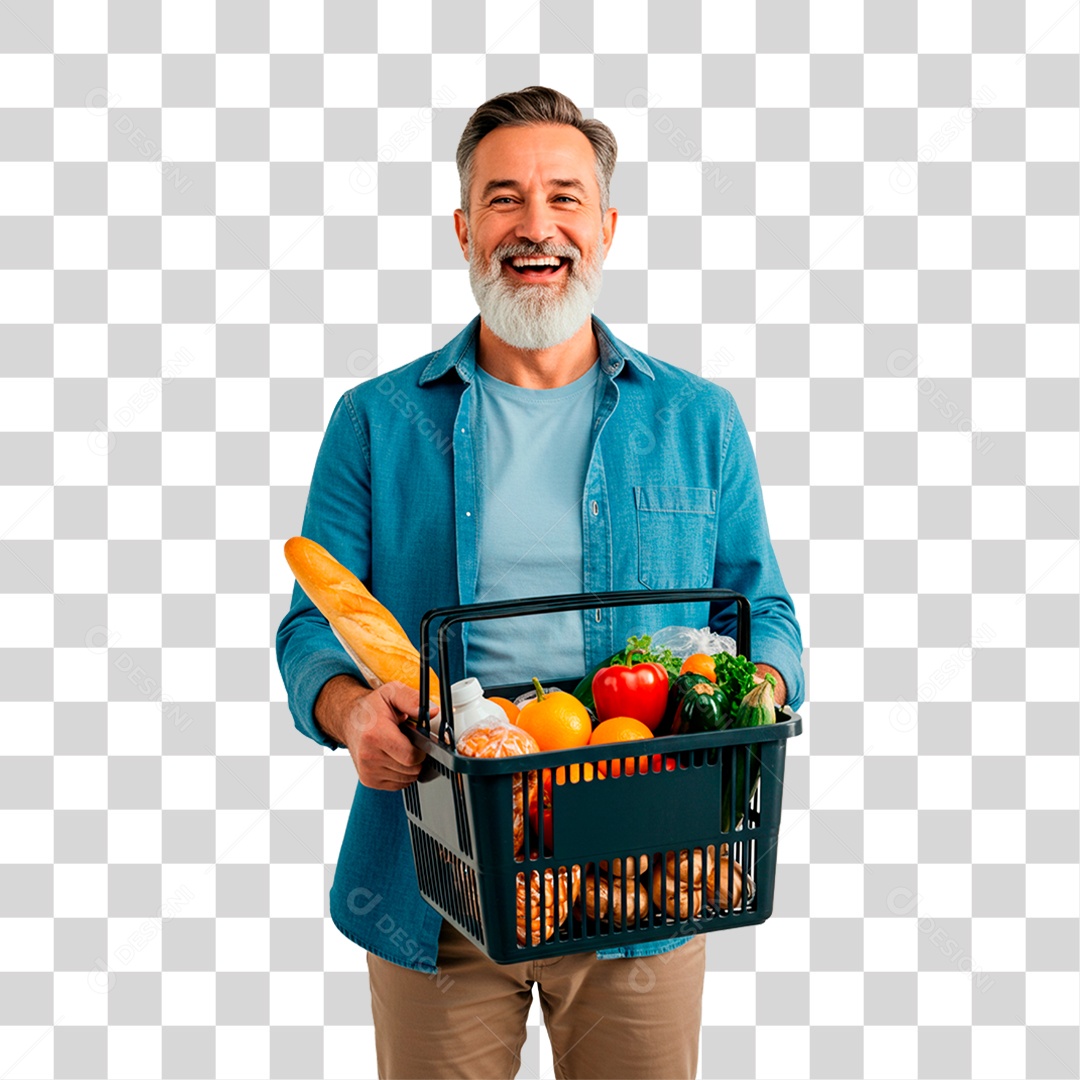 Homem Segurando Cesta de Verdura PNG Transparente