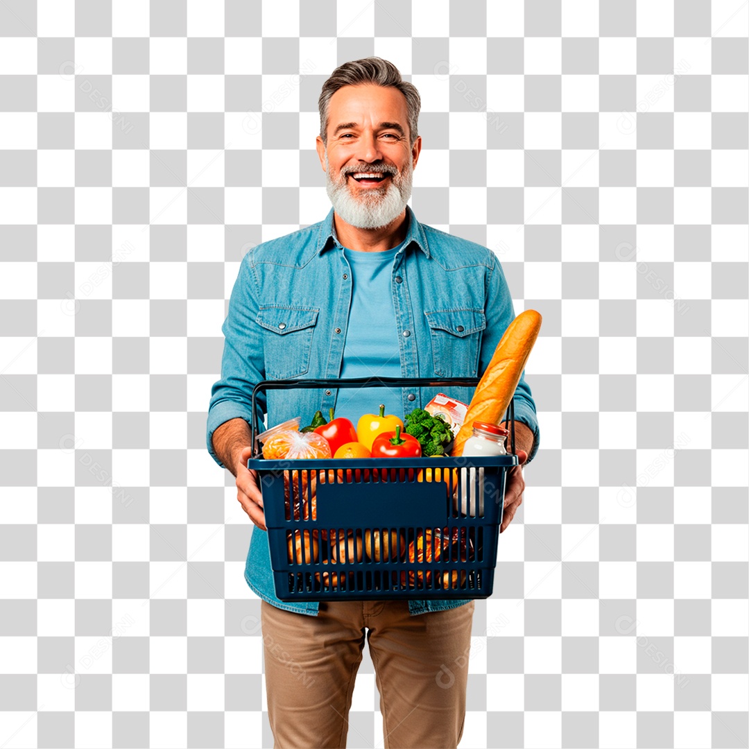 Homem Segurando Cesta de Verdura PNG Transparente