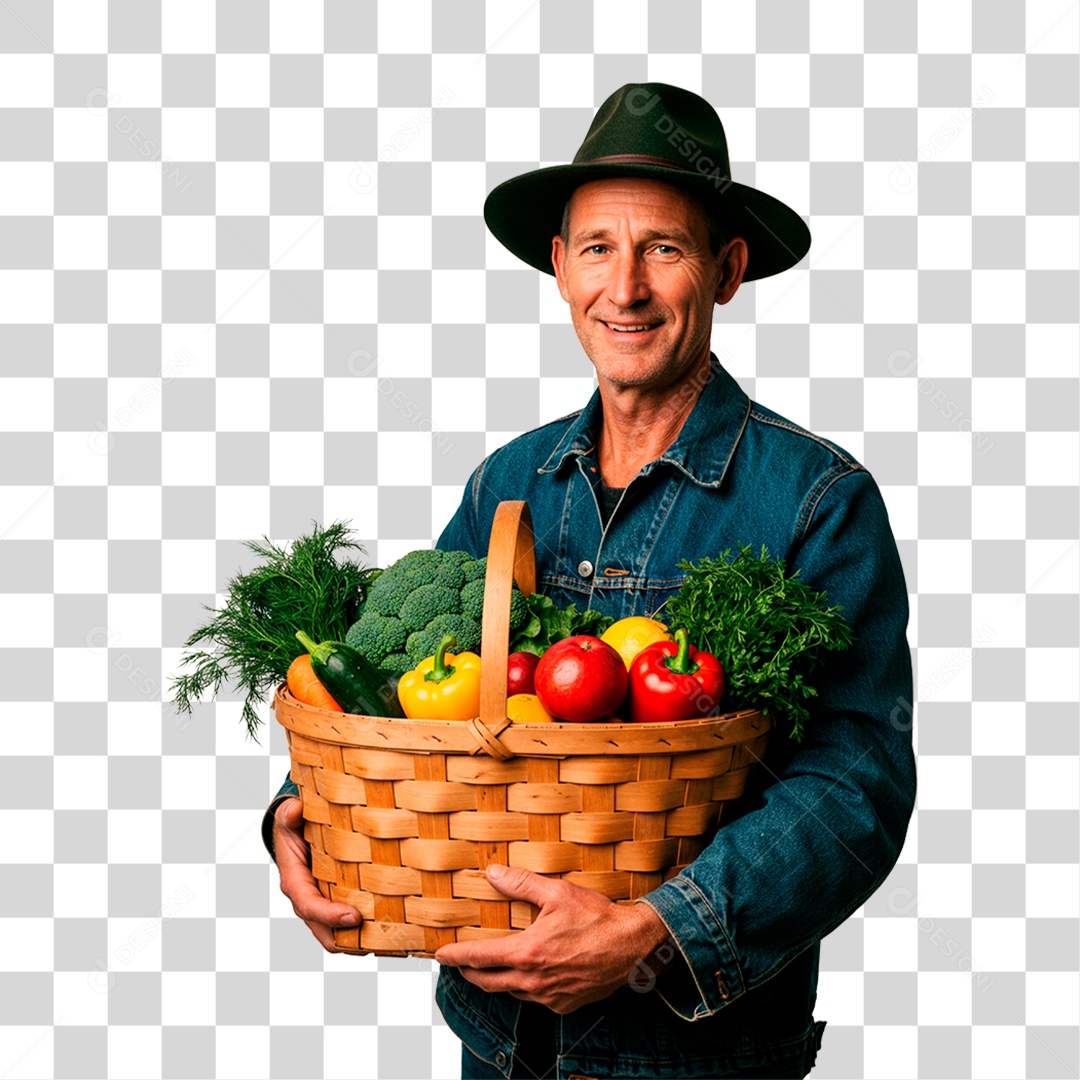 Homem Segurando Cesta de Verdura PNG Transparente