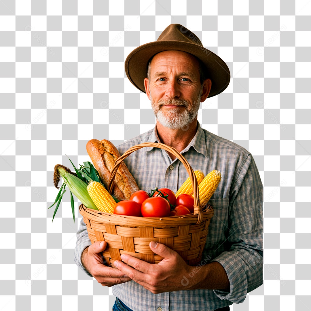 Homem Segurando Cesta de Verdura PNG Transparente