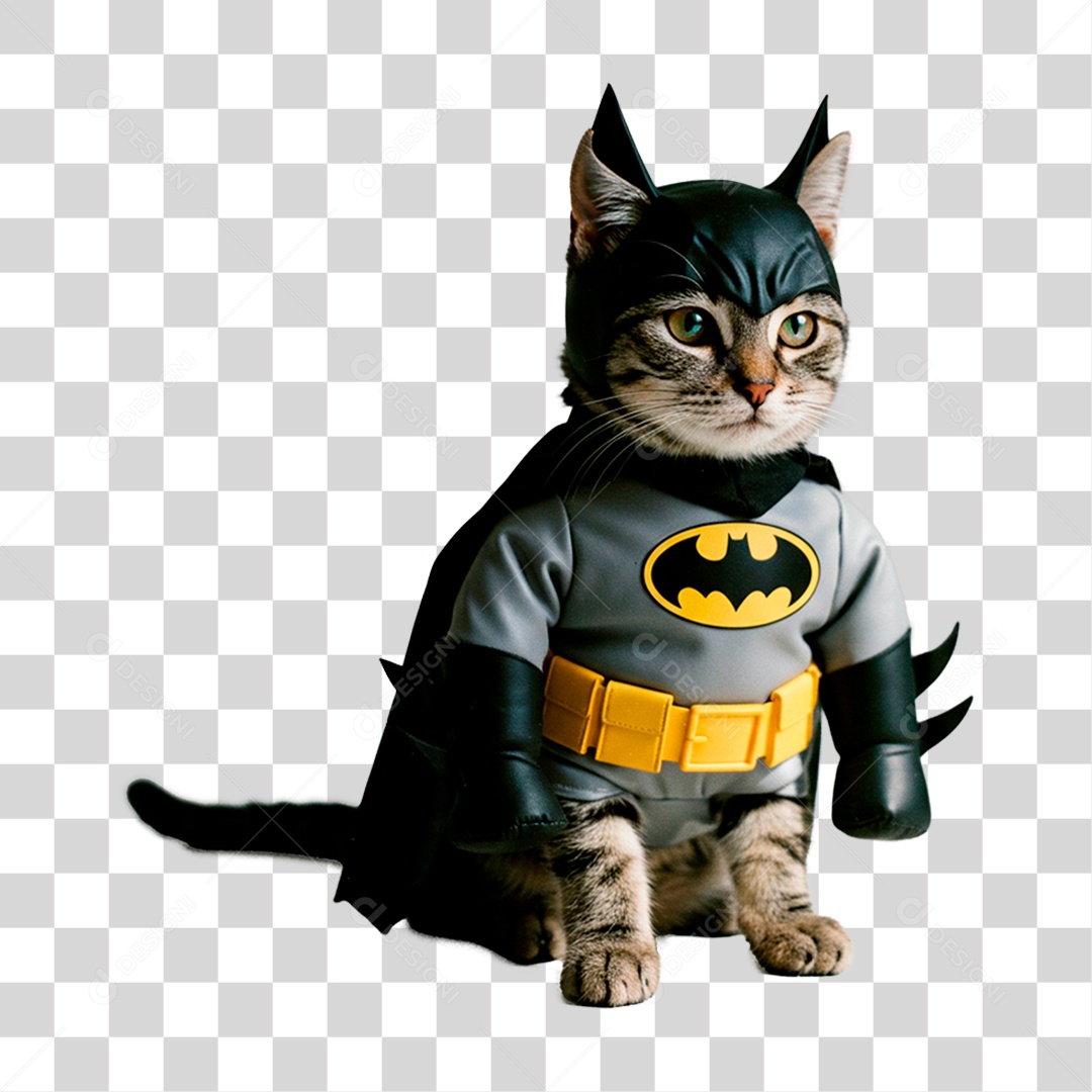 Gato com Roupa de Super Herói PNG Transparente