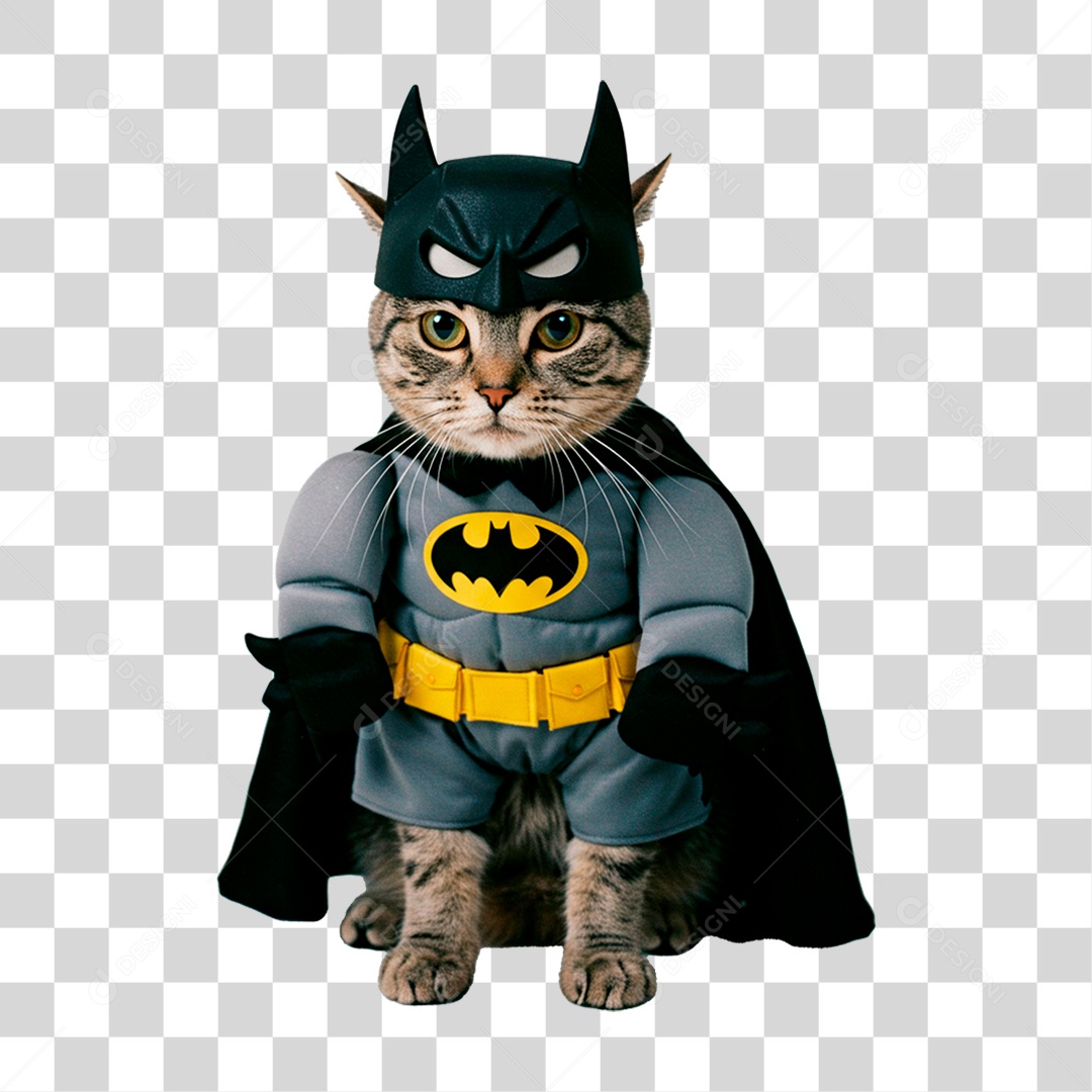 Gato com Roupa de Super Herói PNG Transparente
