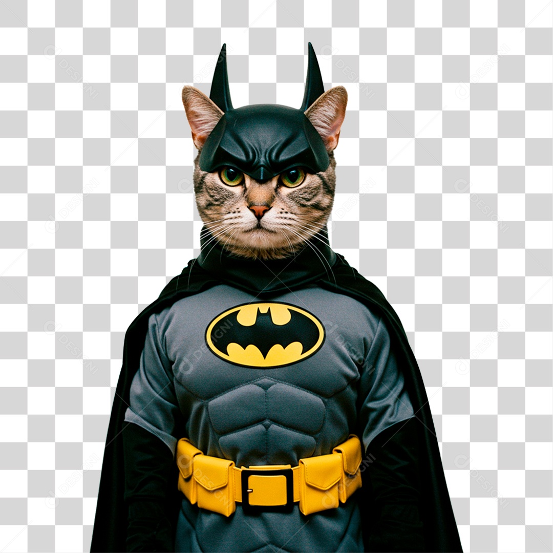 Gato com Roupa de Super Herói PNG Transparente