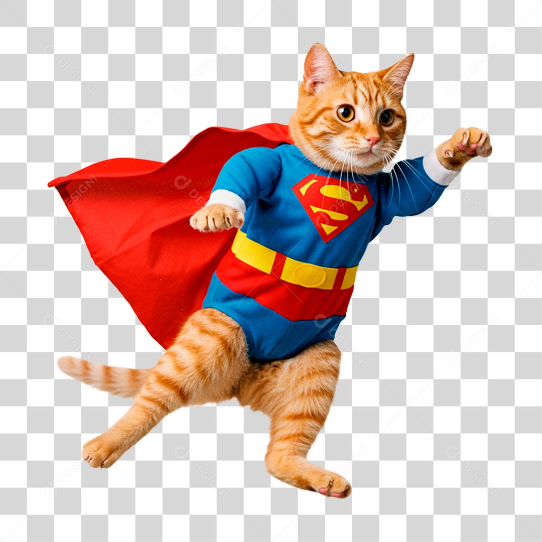 Gato com Roupa de Super Herói PNG Transparente