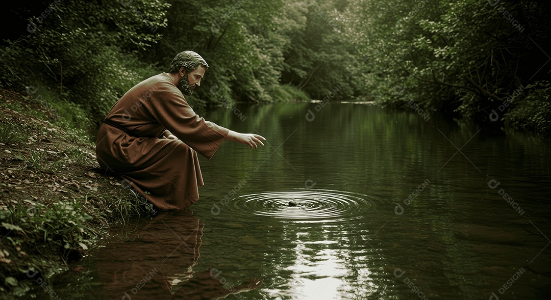 Retrato semelhante de discípulo sobre rio