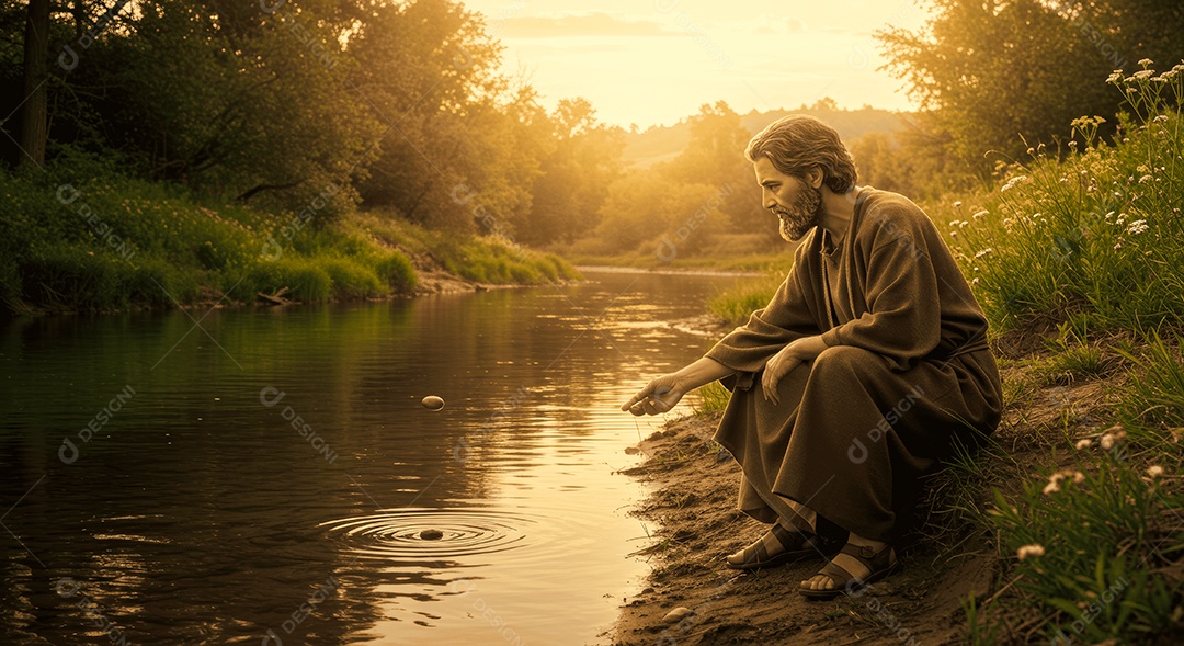 Retrato semelhante de discípulo sobre rio