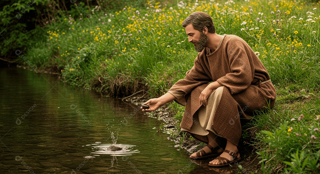 Retrato semelhante de discípulo sobre rio